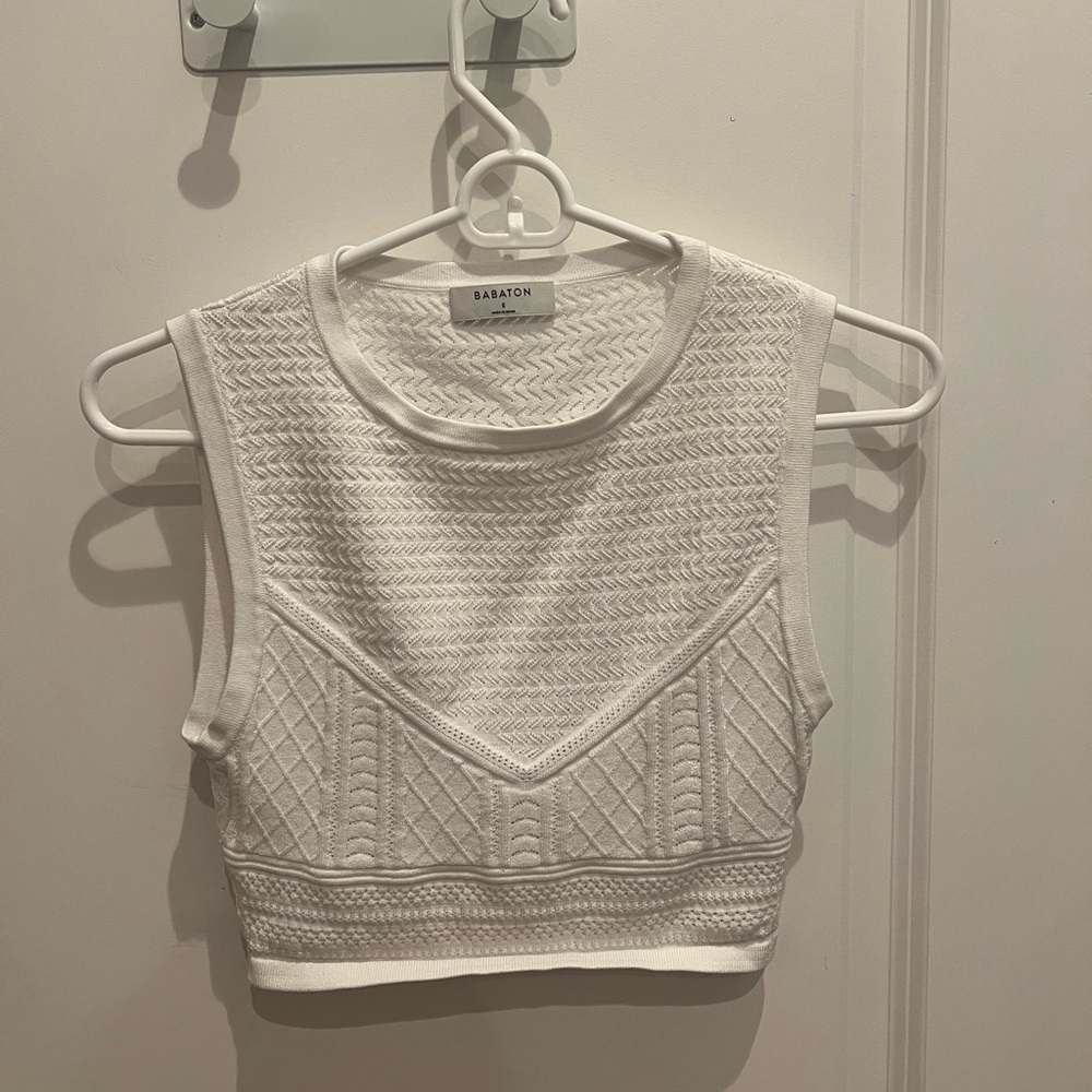 Aritzia Babaton White Textured Tank Top